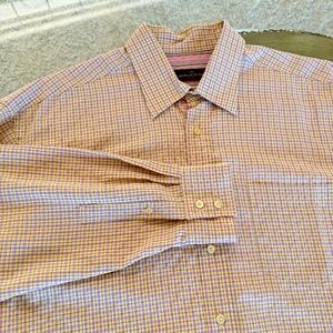 Bugatchi Men’s XXL Classic Fit Button Down Mauve/Yellow Check Long Sleeve Shirt